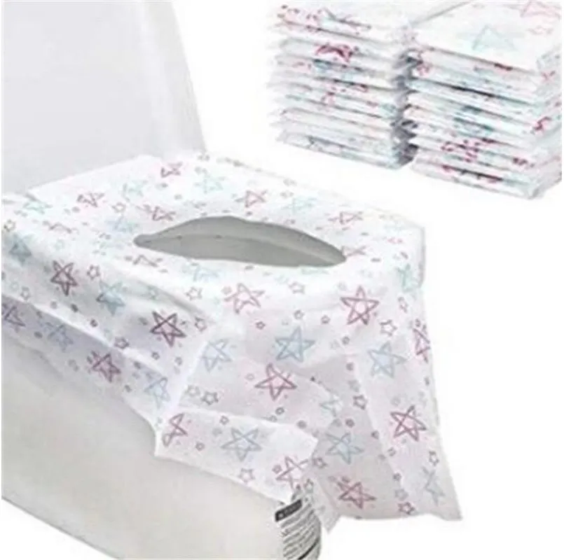 Engångs toalettsäte Non Woven Paper Star Printed Vattentät Potty Protector Hotel Public Toilets Portable 12 5CR G2