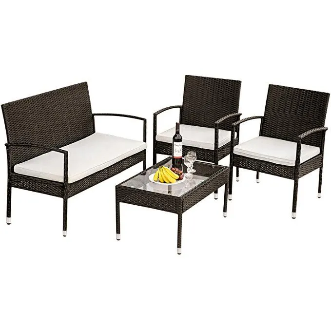 Estilo EUA 4 peças Sofá jardim conjunto grupo de assentos com almofadas Outdoor ratten set rápido transporte novo wf190609aaa