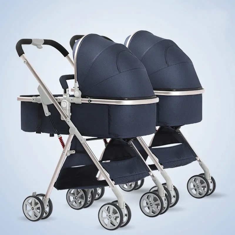 Strollers # Twin Baby Strollers 3 i 1 Avtagbar Hög Landskap Lättviktig Folding Absorber Dubbel Två Sovkorgsvagn