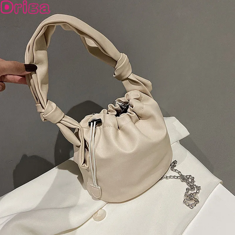 Draga 2020 Nya Kvinnor Väskor Casual Wild Bucket Sling Bags Drawstring Fashion PU Läder Kvinnor Shoulder Messenger Bag Handväskor