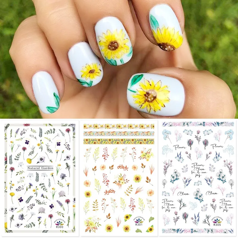 Dried Flowers Nail Decorations Natural Floral Sunflower Daisy Stickers 3D  Nail Art Designs Polish Manicure Nail Accessories