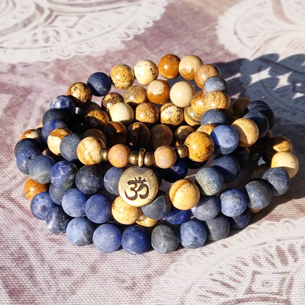 MG0827 Mat Mavi Sodalite 108 Mala Bilezik Doğal Taş Ohm Charm kolye Trendy Denge Bilek Yoga Takı