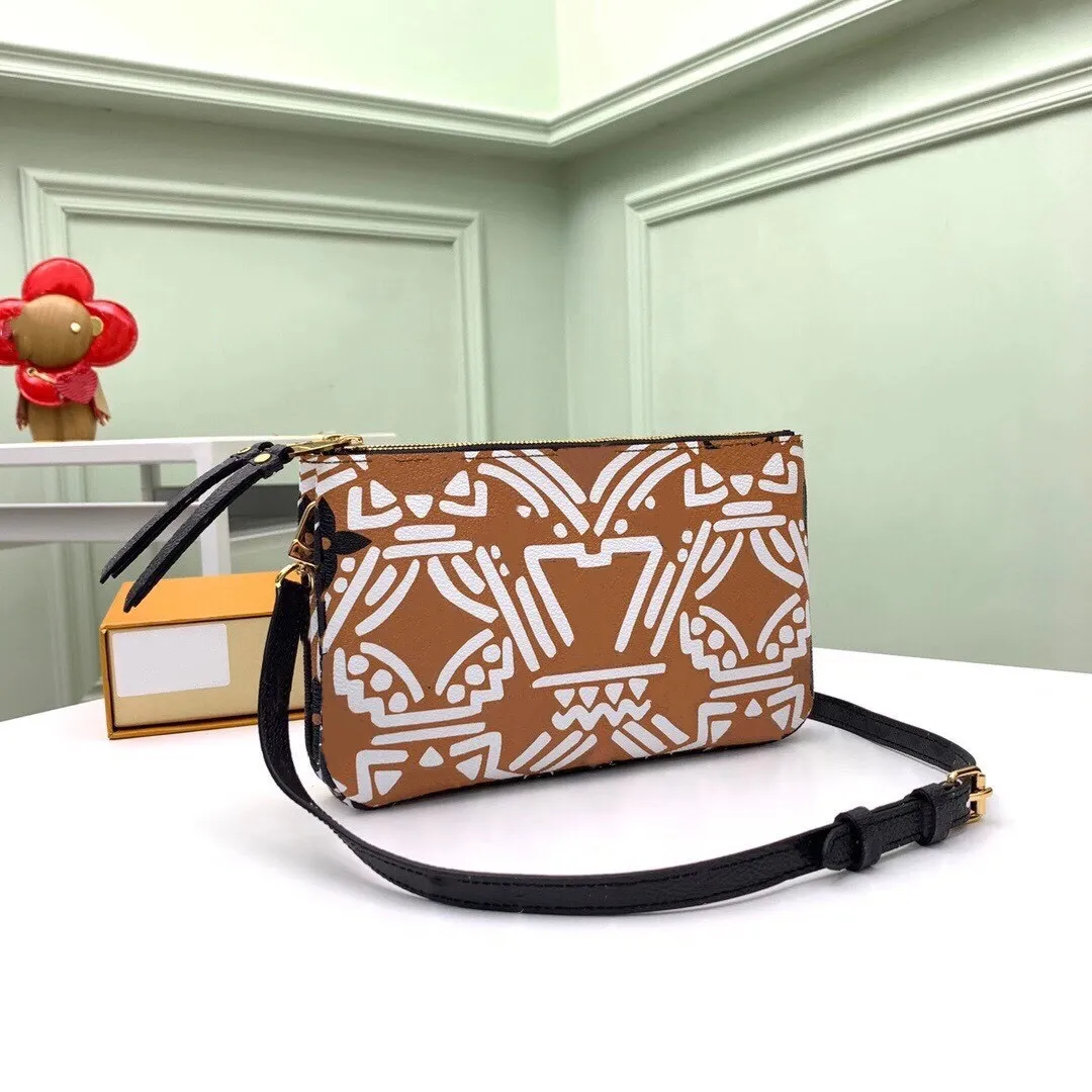 CRAFTY Double Zip Pochette Clutch Chain goyard bag Inspired by Abstract Graffiti Art Colorful Graphic Print Versatile Canvas Pouch with Removable Pockets and Multiple Pins