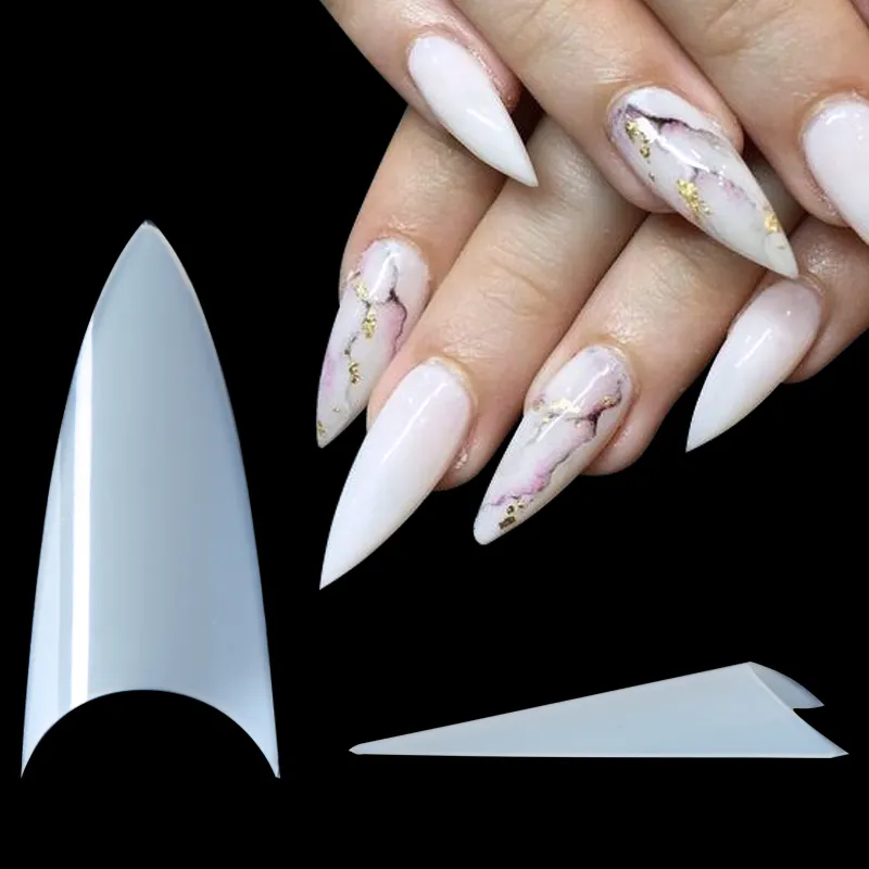 False Nails 500 шт. Советы для ногтей Стелето Форма натуральный четкий белый точка французский акрил с 10 размерами искусства дизайн