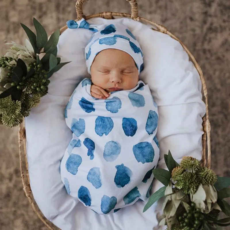 Tryckta sm￥barn present Sleep Sack Photography Prop f￶r nyf￶dda hem baby swaddle filt set accessoarer wrap with cap