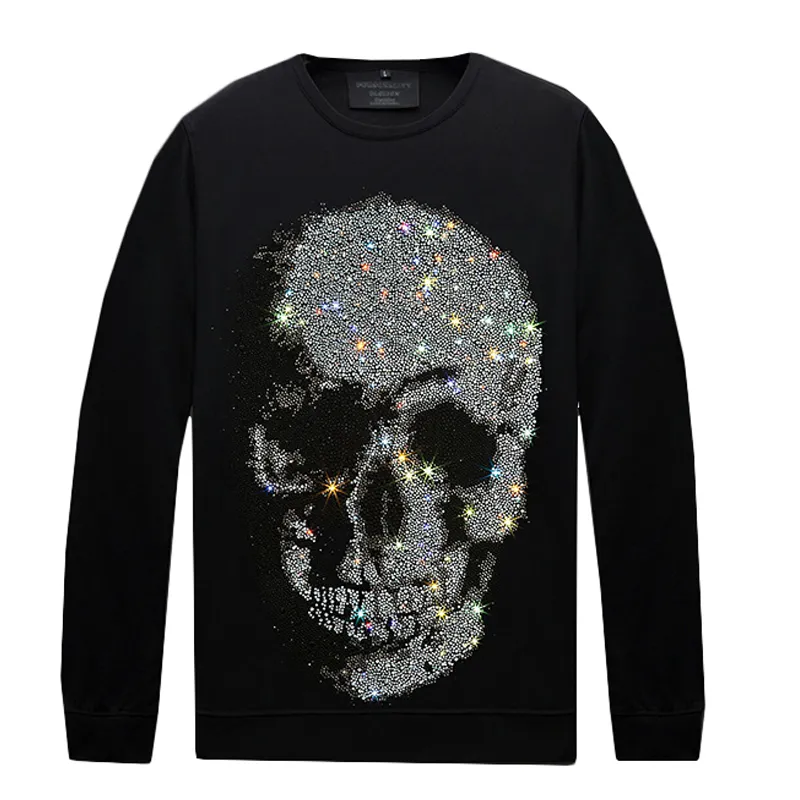 Brilliant Rhinestone Long Sleeves Tops Men T-shirt Crew Neck Streetwear Tee Slim Fit Casual Bottoming Shirts for Autumn