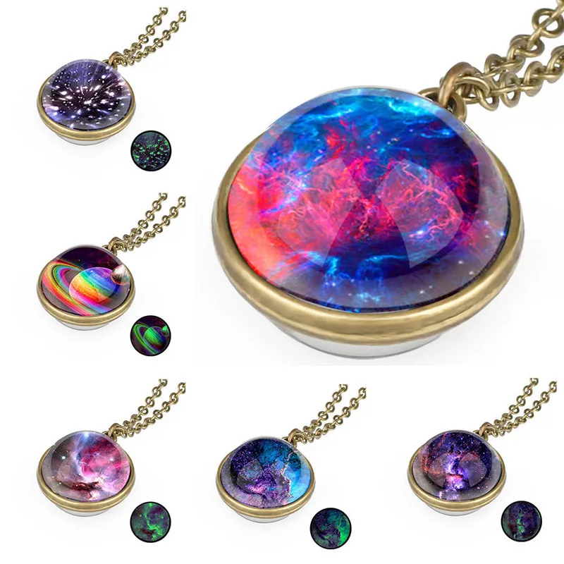 Space Universe pendant Glow in the dark necklace Glass ball luminous Starry sky necklaces women Girls fashion jewelry