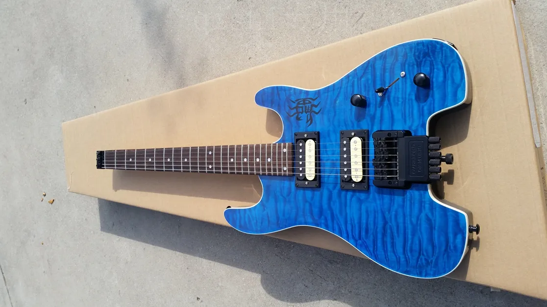 Custom Shop 24 Fret Rosewood Blue Electric Guitar With No Headstock And