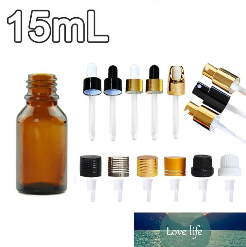 15 ml de vidro Cosmetic Jars Essencial óleo em spray garrafas frasco de vidro âmbar Conta-gotas com Dripper Cosmetic Container Novo Pacote de Proteção