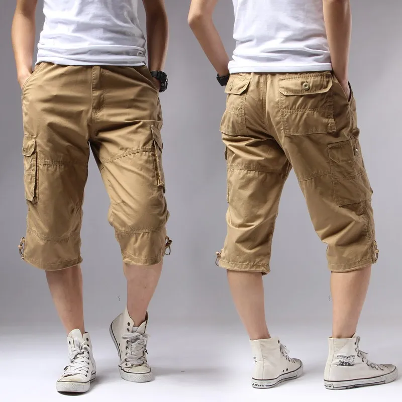 Casual Homens Shorts Regular Sólidos Pockets Khaki Black Algodão Shorts Verão 2020 Homens Carga Exército Masculino 1505 #