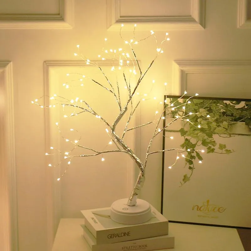 Battery Operated Tree Lamp Decorative LED Lights Tree Night Lights Fairy USB Touch Desk Table Kids Bedroom Warm White Night Bedside Lamp