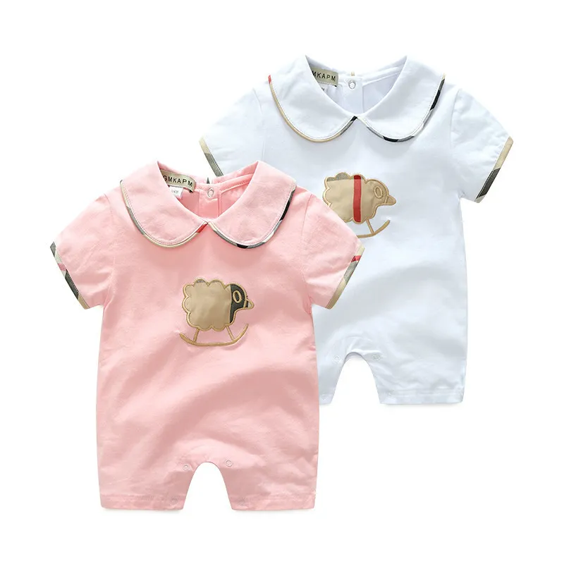 夏のラペルスベビーロンパース赤ちゃん男の子の女の子服生まれたばかりの幼児の半袖の薄い子供の服