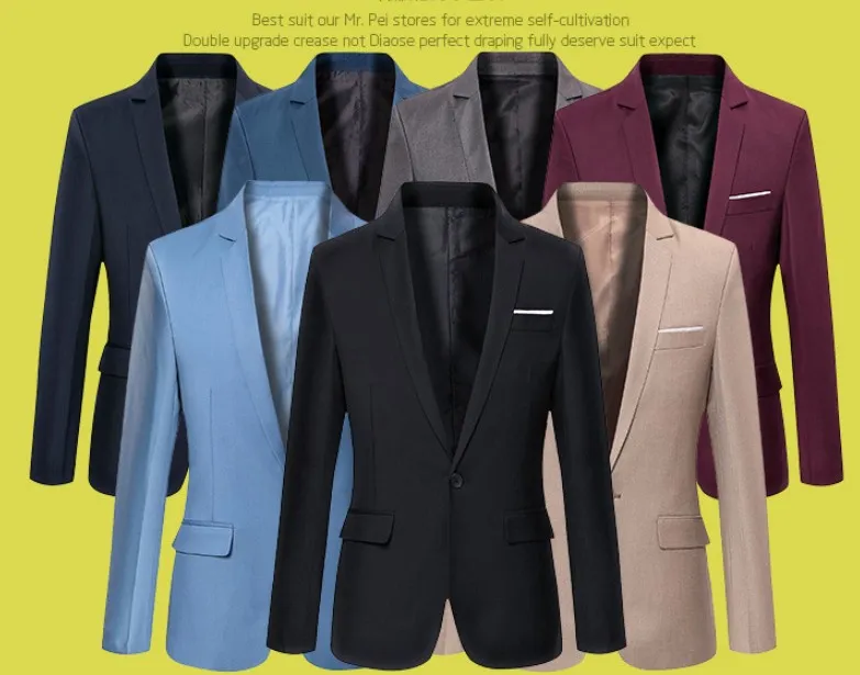 男性スーツブレザー韓国風スリムカーディガンジャケータウェディングサイズS-6XLスーパープラスサイズ6色