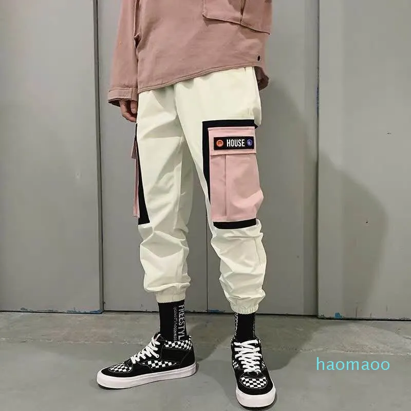 패션 엉덩이 엉덩이 바지 빈티지 컬러 블록 패치 워크 코듀로이 카고 하렘 바지 Streetwear Harajuku Jogger Sweatpant Cotton Trousers 2019