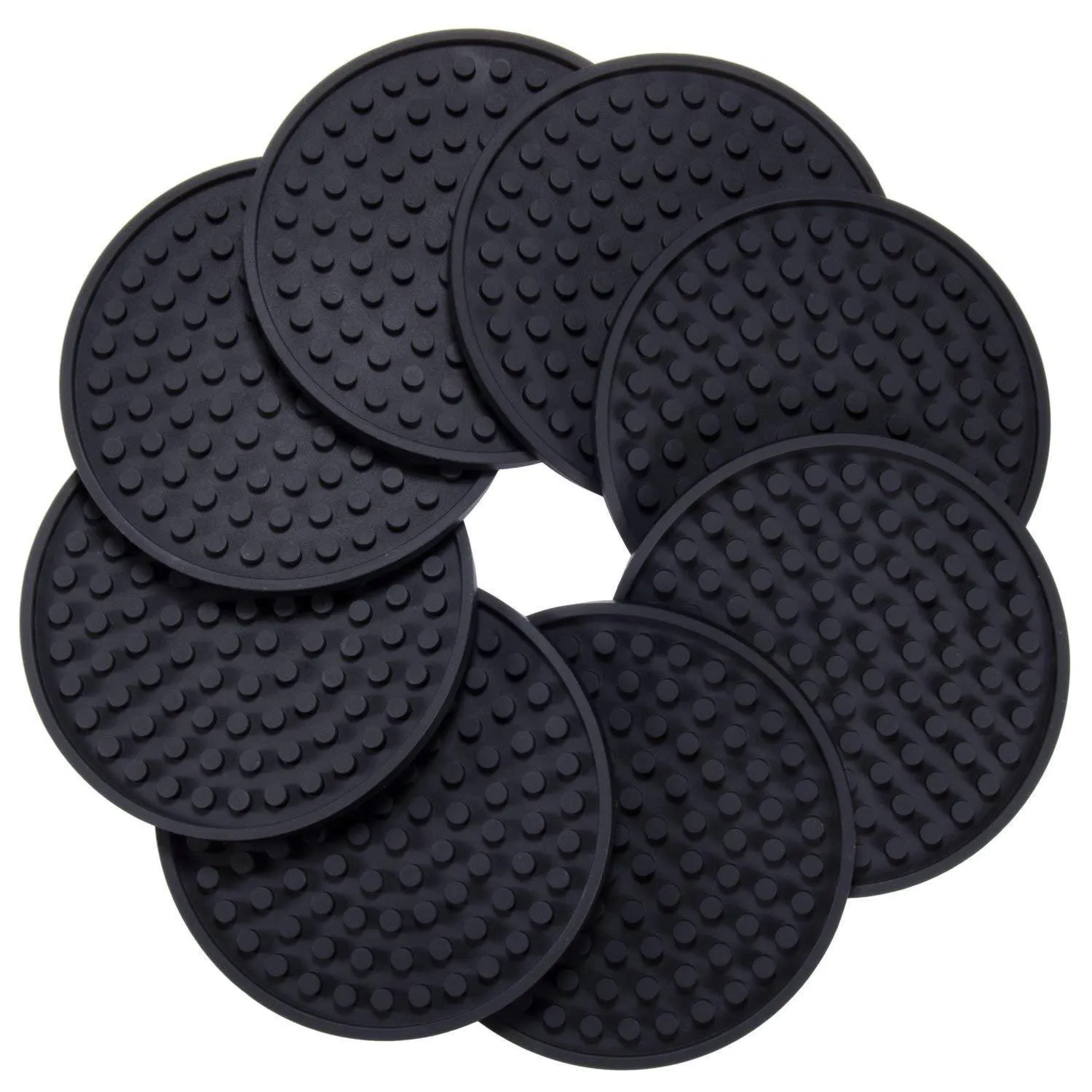 4.3 tum 6st / set Black Round Silicone Drink Coasters Cup Mat Cup Costers Porslin With Holder Black Round Silicone