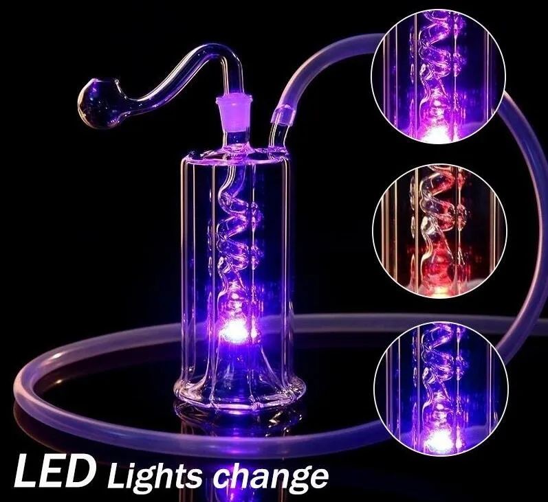 Led Narghilè Tubo di vetro Cambia colore Luce Bong Dab Oil Rig Percolater Gorgogliatore Tubi d'acqua Narghilè portatili ad olio Shisha Cenere con tabacco htfht