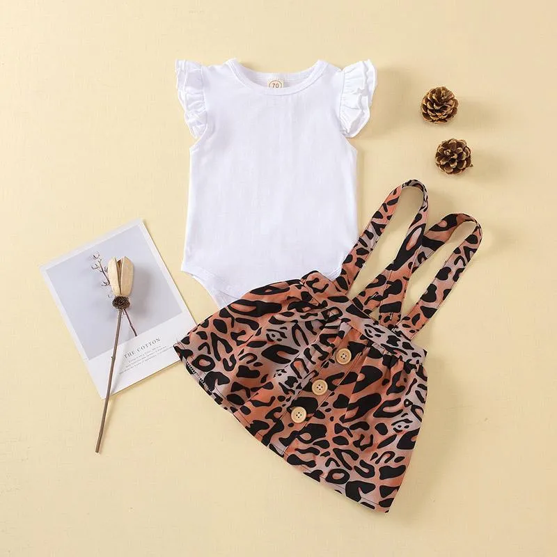 Baby Mädchen Rock Anzug Einfarbig Rüschen Baby Strampler Kleinkind Kurzarm Onesies Kinder Leopard Gedruckt Träger Kleid 6-24M