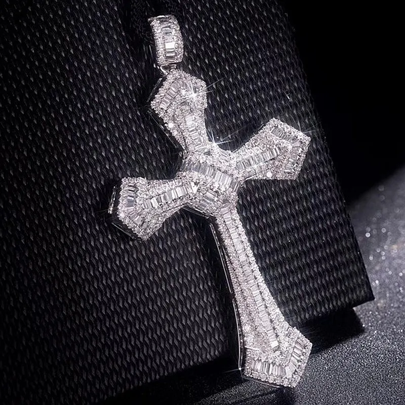 Colliers Collier en argent Sterling 925 véritable fait à la main, pendentifs de croix du christianisme avec colliers pour femmes et hommes, luxe, diamant fin simulé