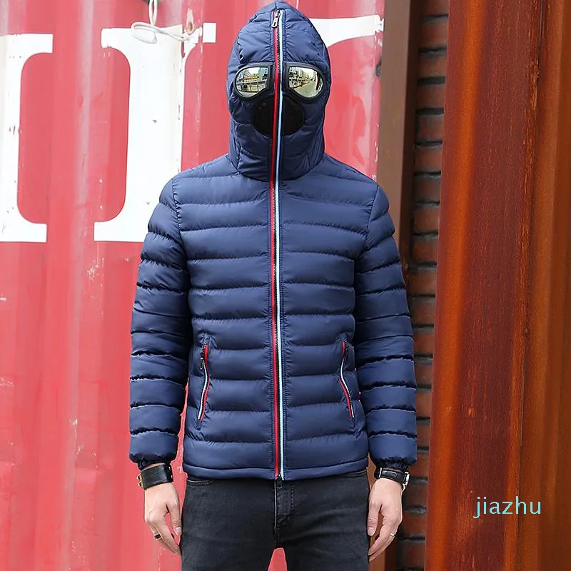 Heißer Verkauf Designer Winterjacke Männer Thermojacke Warme Männer Parkas Fancy Kapuze mit Brille Jugend Mann Jacken Outwear seltsame Kleidung