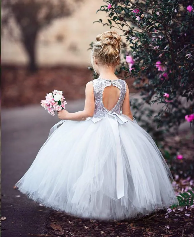 Silver sequin sales flower girl dress
