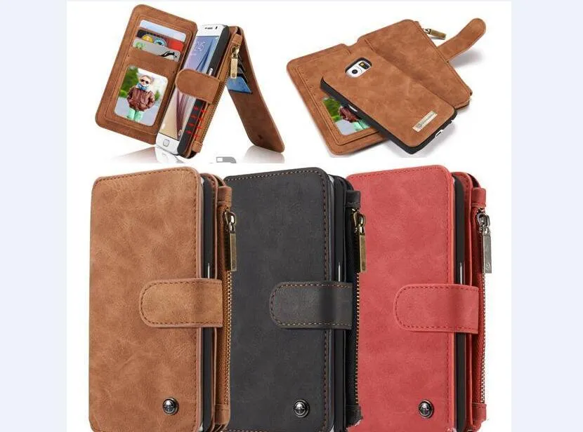 Casem Luxury Genuine Leather Cartlet Case Cardstand Cards Slot 2-em 1 Zipper capa para iPhone14 13 12 11 Pro Max Xr X Xs Max para Samsung Galaxy S10