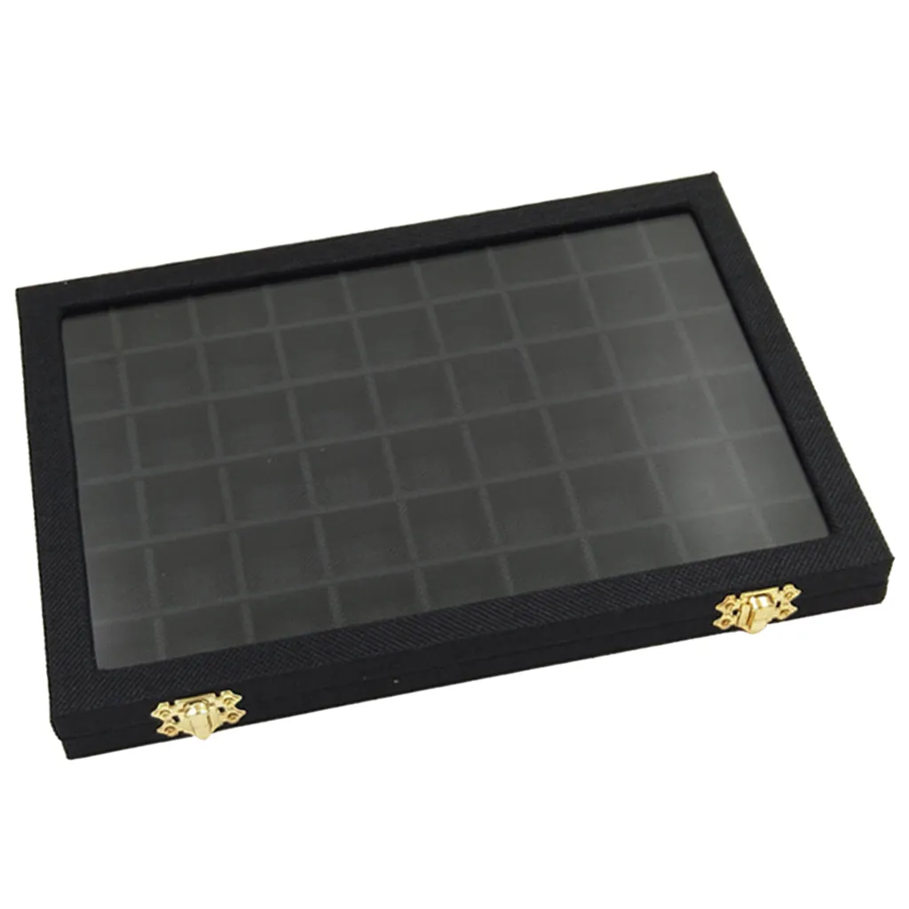 54 Mini Grids Clear Glass Lid Jewelry Tray Box Showcase Display Storage for Home Shop Counter Organizer Ring