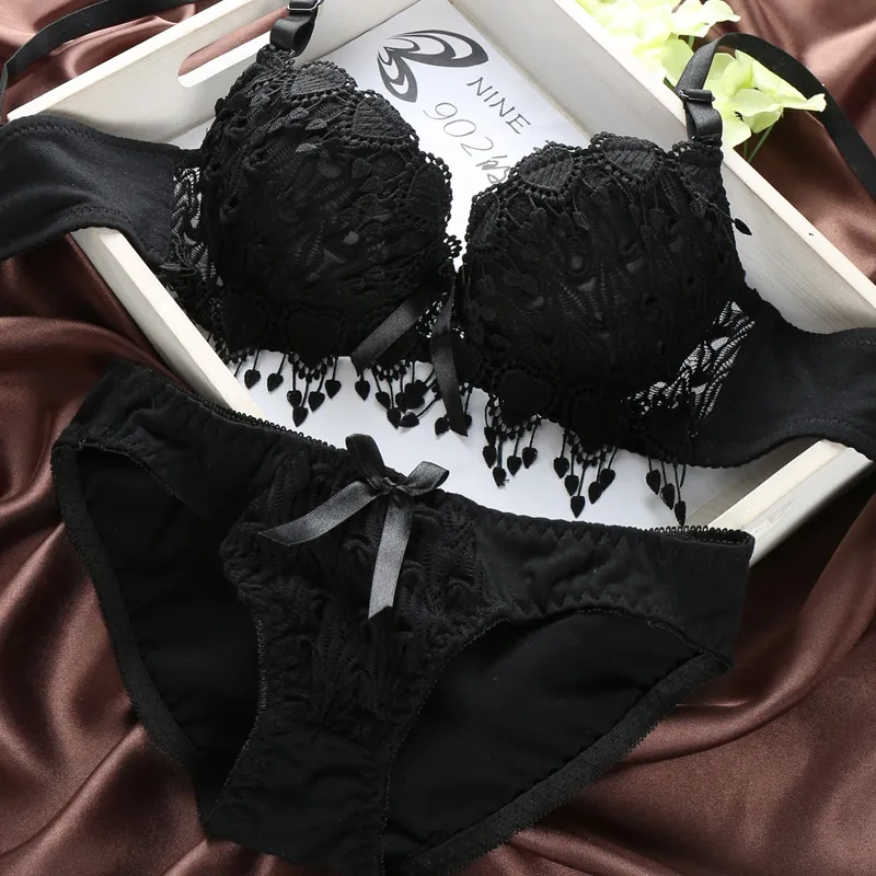 Bras Sets Women Underwear Set Cotton Bra Panty Brand Embroidery Tassel Sexy  Lingerie Brassiere Push Up Brief