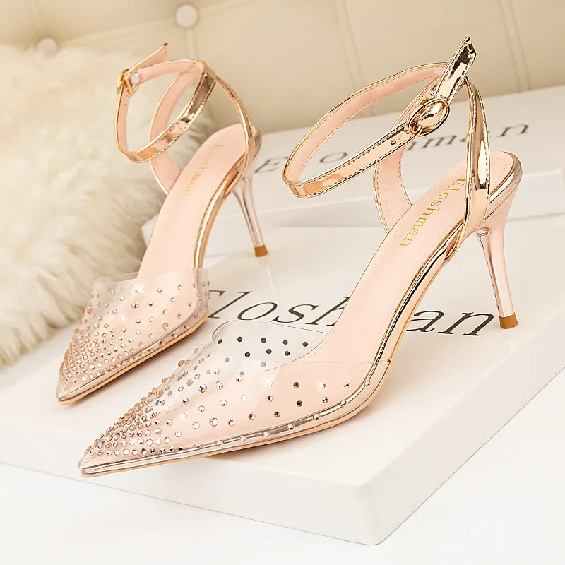Bulk Transparent Rhinestone Stiletto Jelly Pumps Clear Pointed Toe High Heels For Womens Summer Dress Heels For Wedding At Only 31.37 DHgate.Com