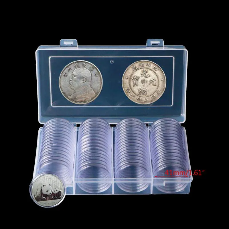 60 Pcs Clear Round 41mm Direct Fit Coin Capsules Holder Display Collection Case With Storage Box For 1 oz American Silver Eagles L254Y