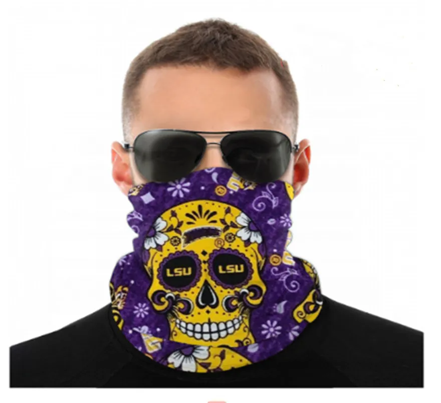 NCAA LSU Tigers Skull Seamless Neck Gaiter Shield Scarf Bandana Face Masks UV Protection for Motorcycle Cycling Riding Running Headbands