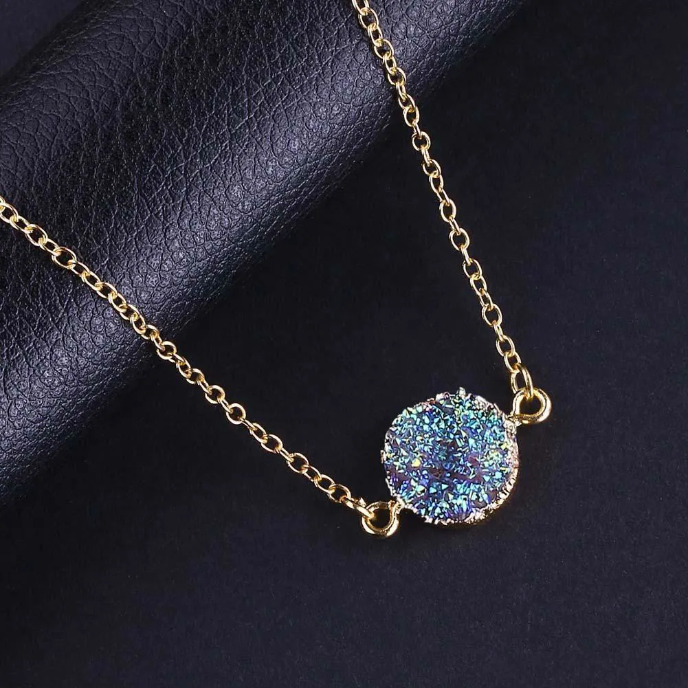 New Design Resin Stone Druzy Necklaces Gold Plated Geometry Stone Pendant Necklace For Elegant Women Girls Fashion Jewelry