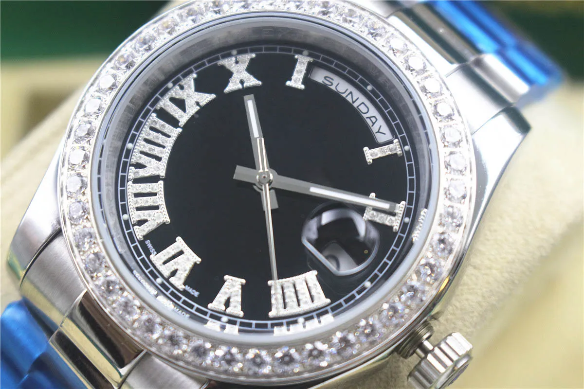 2020 new dual-calendar men`s mechanical watch, silver body, bezel set with diamonds, multiple color dials available