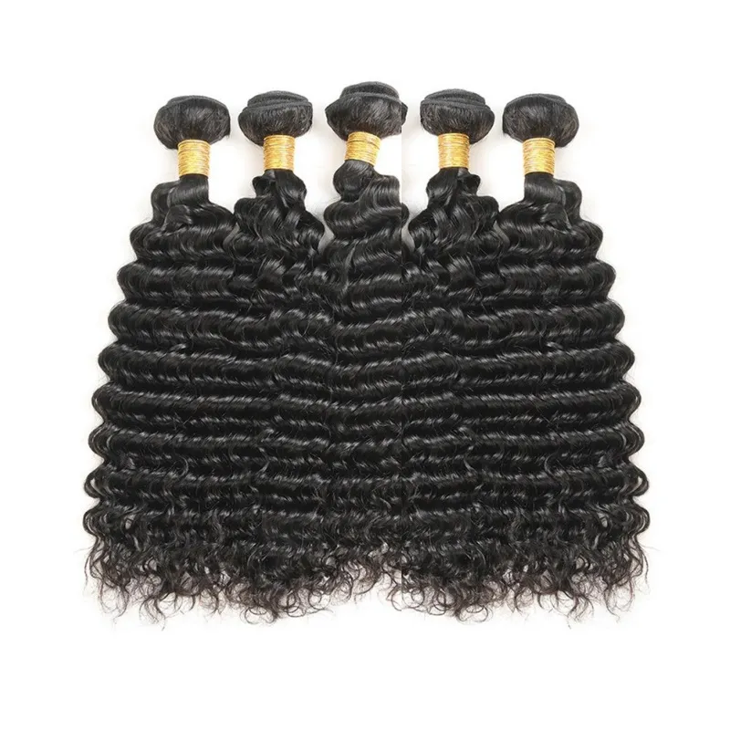 10a Grad Peruvian Deep Wave Virgin Human Hair Buntlar 5PCS 500g LOT Obehandlat Remy Human Hair Extension Skär från en Donor Naturlig färg