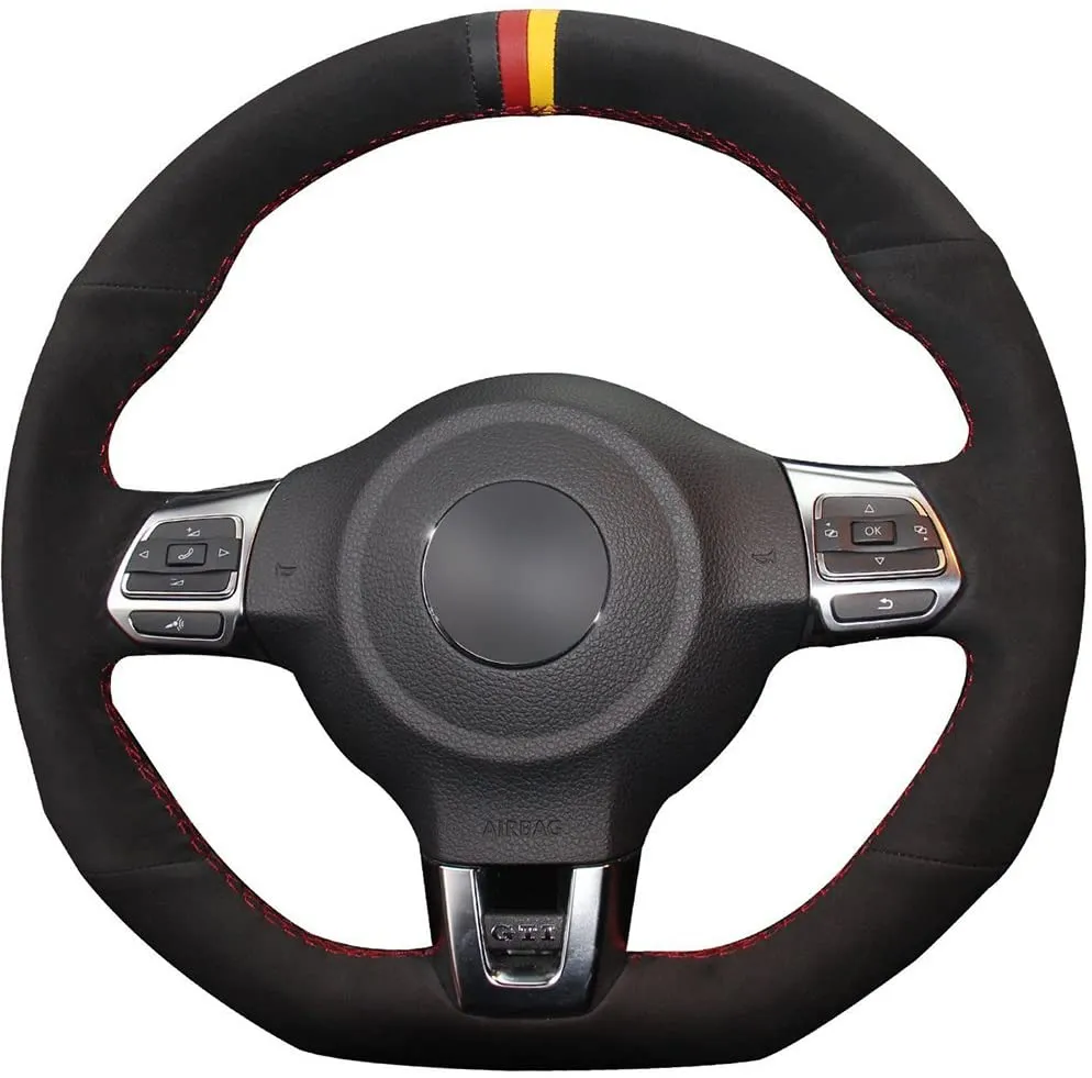 DIY Äkta läder Auto Custom Steering Wheel Cover för 2010-2014 GTI / 2012-2014 Jetta GLI / 2012 2013 Golf R / 2014-2016 Tiguan R-Line