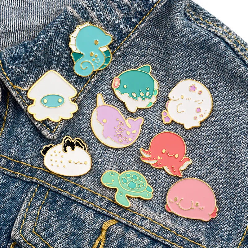 Turtle Octopus Cute Small Funny Enamel Brooches Pins for Women Girl Men Christmas Gift Demin Shirt Decor Brooch Pin Metal Kawaii Badge