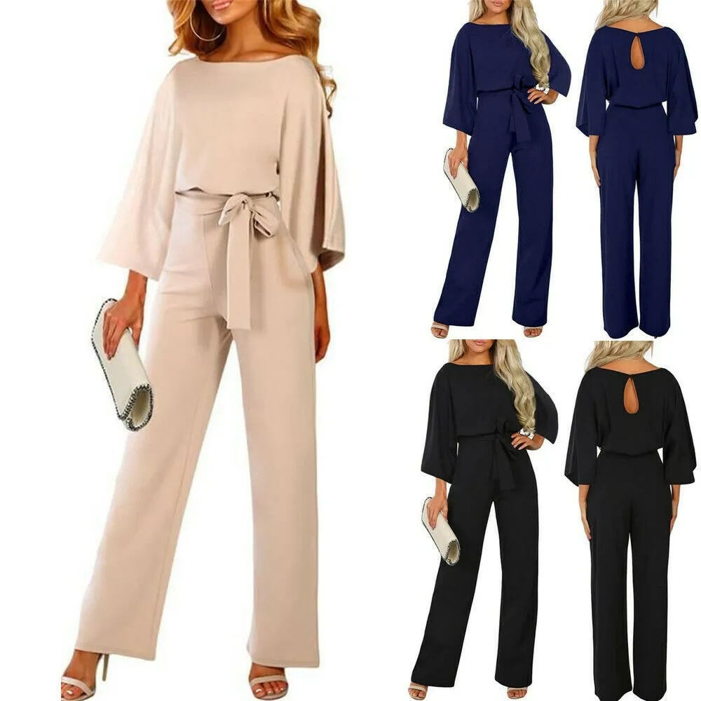 Nieuwe 2019 Vrouwen Elegante Lange Mouw Herfst Jumpsuit Lady Business Office Avond Party Wide Poot Jumpsuit Plus Size T200824