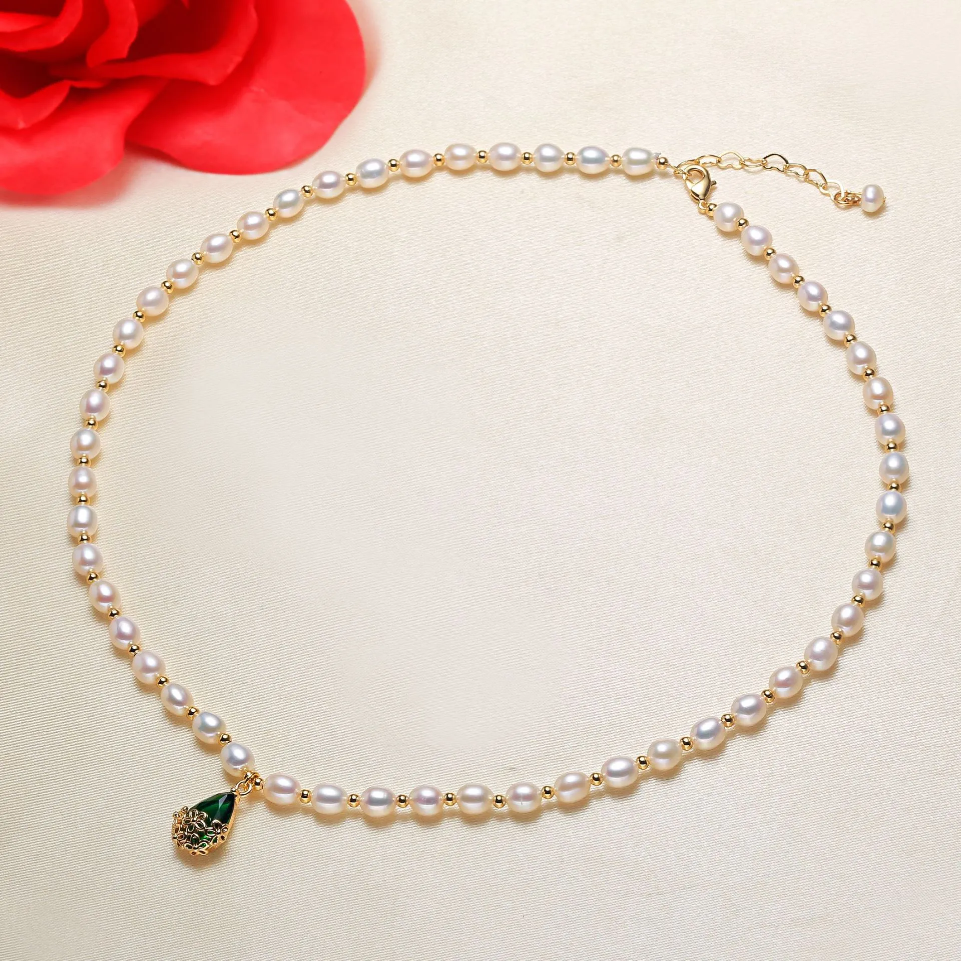 Factory direct selling natural freshwater pearl necklace, meter shape small fresh handicraft neckchain jewelry wholesale