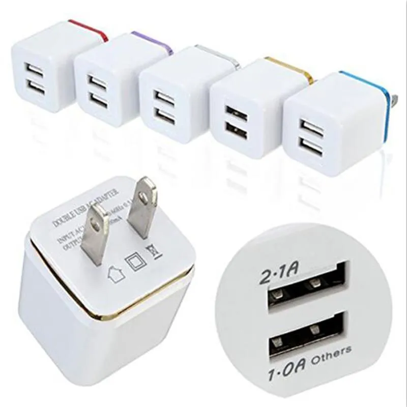 Alta qualità 5V 2.1 + 1A doppio USB AC Travel US Wall Charger Plug Dual Charger per Samsung Galaxy HTC Smart Phone Adapter DHL libera il trasporto