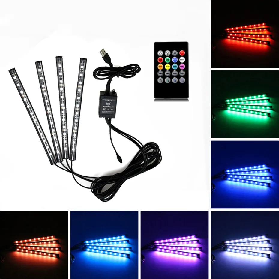 RGB Multicolor LED Car Strip Lights With Remote Control Waterproof
