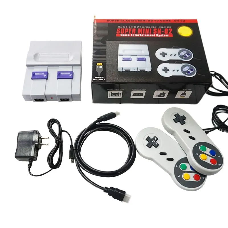 Super Mini SN-02 TV Video Game Player SNES 8 bits SFC Games Built-821-in Classic HDTV para crianças Console de jogos familiares