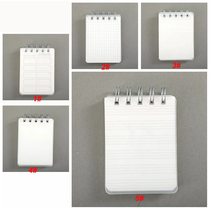 A7 Notebook Flip-up PP Fosco Transparente Metal Bobina Caderno Grade Em Branco Impermeável Capa Notepad Escola Escola SuppliesVt1469