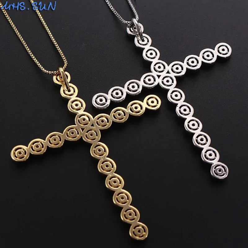 MHS SUN grande croix mode chaîne collier mosaïque Zircon pendentifs collier de luxe femmes filles CZ bijoux or argent Color322J