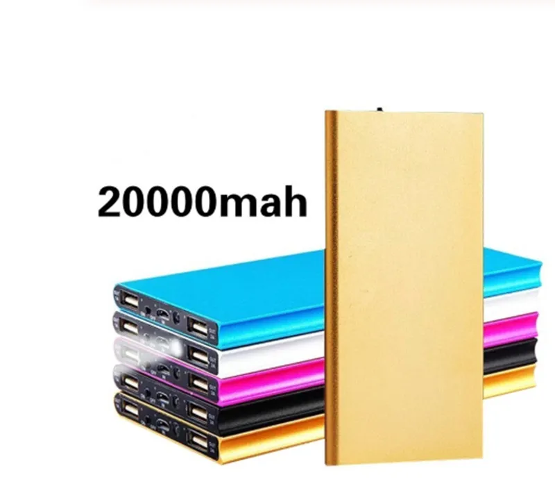 Super Slim 20000MAH Power Bank Portable Ultra-Thin Polymer Powerbank Battery Power-Bank 20000mAh med LED-ljus för mobiltelefon