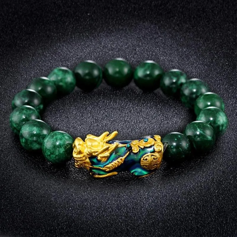 8 12mm Obsidian Stone Beads Chakra Bracelet Feng Shui Good Green Luck Wealth Gold Women Bracelet Pixiu Charms Wristband Uni K1G2162g