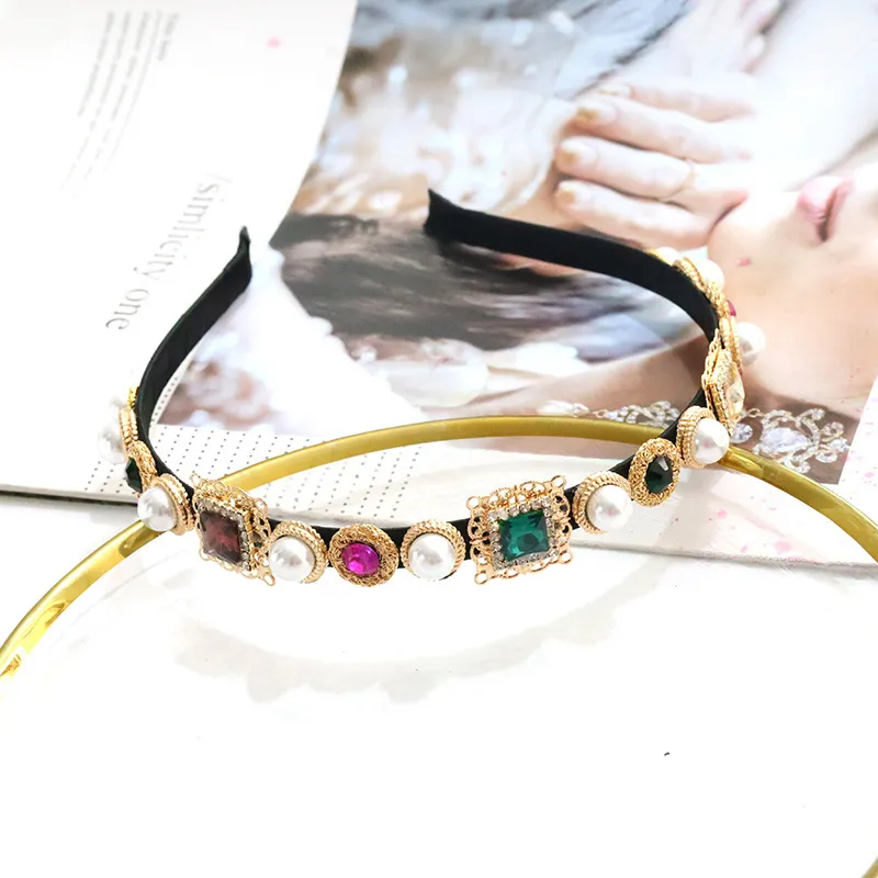 Bunte Edelstein-Barock-Stirnbänder für Damen, Diamant-Haarschmuck, Perlen-Stirnband für Mädchen, Kronen-Blumen-Haarbänder, Kopfwickel
