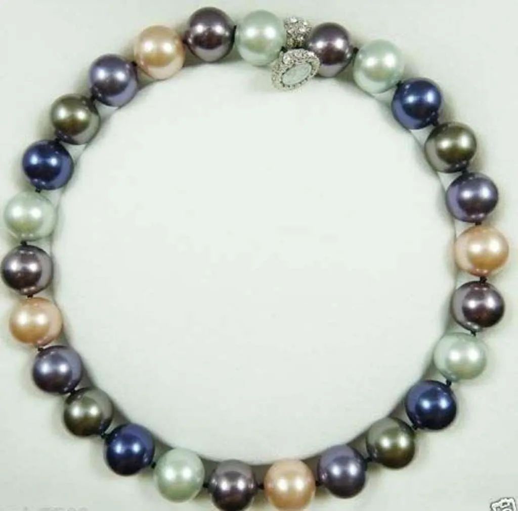 Collana di perle di conchiglia di colore bianco nero da 16 mm fatta a mano lunga 45 cm