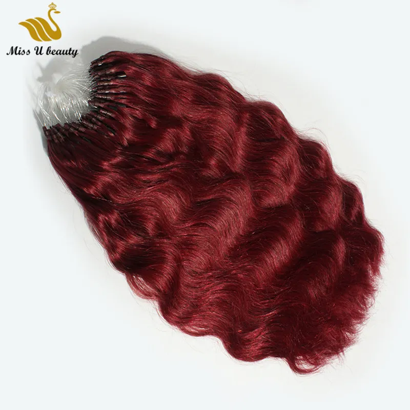 大きな巻き毛波状のループマイクロリングの髪の延長＃35赤い色8-30inch 100g人道の束