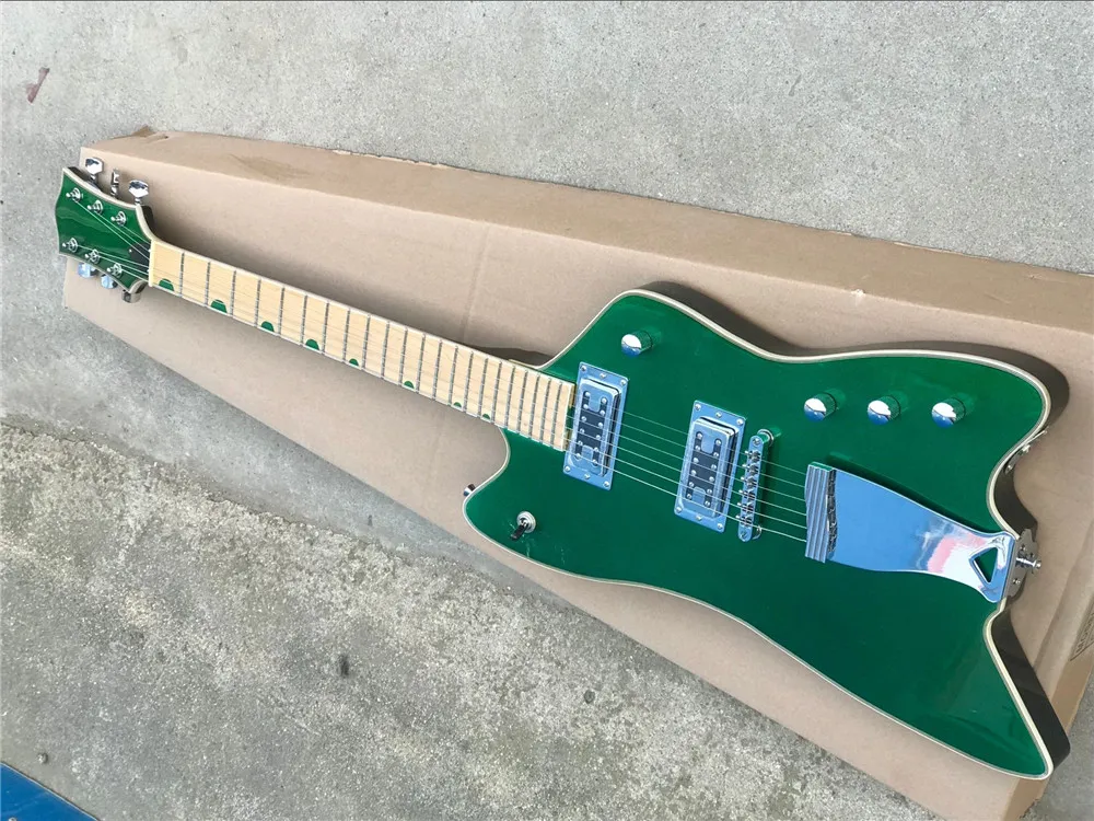 Фабрика пользовательской зеленой электрической гитары с хромированным аппаратным обеспечением, кленную фрету, специальную хвостовую, белую связывание, может быть настроено