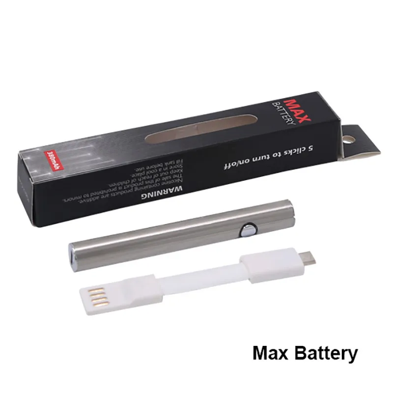 Amigo Max Pen Vape Battery 510 Tópico Baterias Bateria Vape Pens Pré-aqueça 380mAh Tensão variável para Vape líquido Atomizador