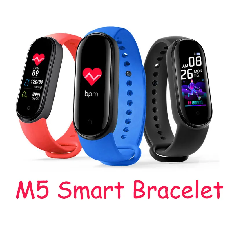 Multifunctionele M5 Smart Polsbandjes Horloge Fitness Tracker M5 Smart Band Armband met Magnetische Opladen Hartslag Bloeddruk Monitor